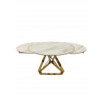 Стол обеденный раскладной Рондо Голд MC8239-120W, 120(+30+30)х76 см, белая керамика/золото