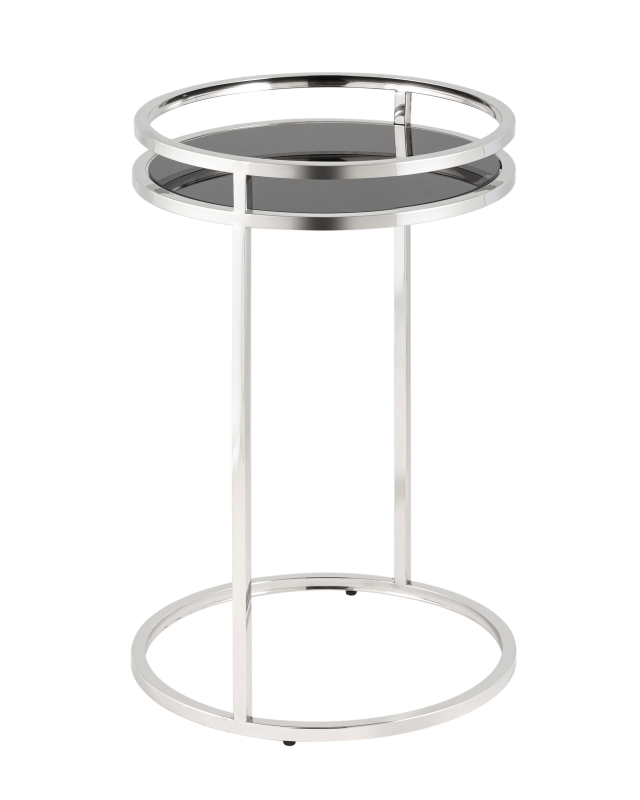 Журнальный столик Гестия 41*60см стекло черное сталь серебро