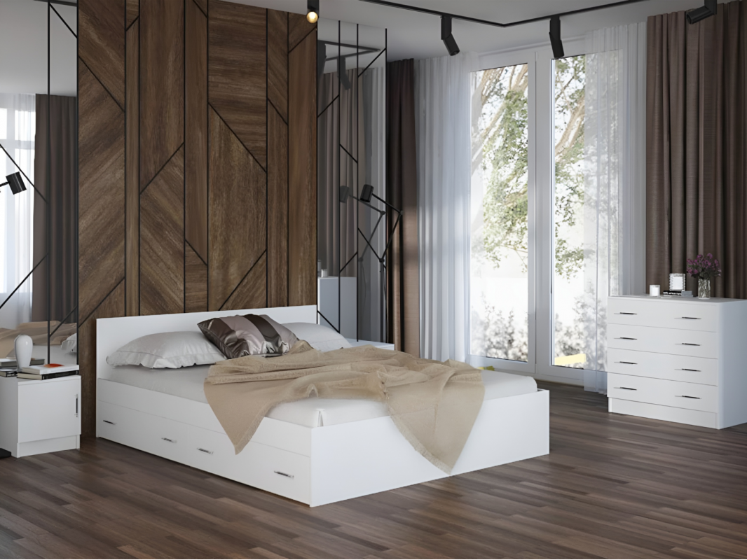 Кровать Стандарт 1200 с ящиками (Белый)