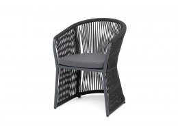 "Романо" стул плетеный из роупа, каркас алюминий темно-серый (RAL7024) муар, роуп темно-серый круглый, ткань темно-серая 027
