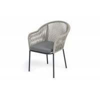"Лион" стул плетеный из роупа, каркас из стали темно-серый (RAL7024) муар, роуп серый меланж круглый, ткань серая 017