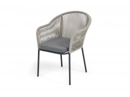 "Лион" стул плетеный из роупа, каркас из стали темно-серый (RAL7024) муар, роуп серый меланж круглый, ткань серая 017