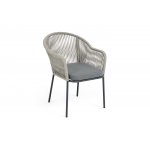 "Лион" стул плетеный из роупа, каркас из стали темно-серый (RAL7024) муар, роуп серый меланж круглый, ткань серая 017