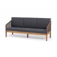 "Канны" диван 3-местный плетеный из роупа, основание дуб, роуп коричневый круглый, ткань темно-серая 027