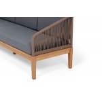 "Канны" диван 3-местный плетеный из роупа, основание дуб, роуп коричневый круглый, ткань темно-серая 027