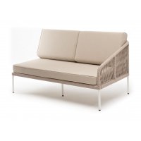 "Канны" левый модуль плетеный из роупа, каркас алюминий белый муар, роуп бежевый круглый, ткань бежевая 15052