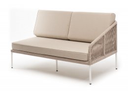 "Канны" левый модуль плетеный из роупа, каркас алюминий белый муар, роуп бежевый круглый, ткань бежевая 15052 "Канны" левый модуль плетеный из роупа, каркас алюминий белый муар, роуп бежевый круглый, ткань бежевая 15052