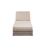 "Ривьера" шезлонг плетеный из роупа, каркас алюминий белый муар, роуп бежевый круглый, ткань бежевая 052