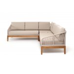 "Канны" диван модульный плетеный из роупа, основание дуб, роуп бежевый круглый, ткань бежевая 15052