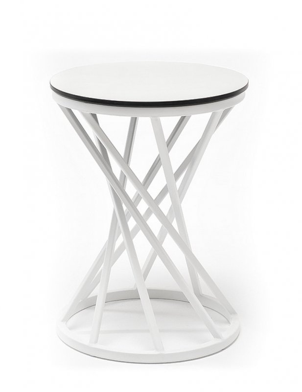 "Сантьяго" журнальный стол из HPL круглый Ø40 H55, каркас из стали белый, цвет столешницы "молочный"