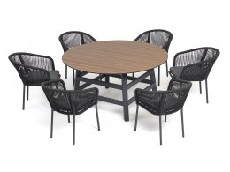 "Рио" обеденная группа на 6 персон, стол HPL "дуб", цвет темно-серый