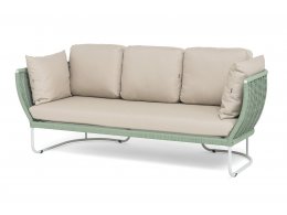 "Фиджи" диван 3-местный плетеный из роупа, каркас алюминий светло-серый (RAL7035) муар, роуп зеленый (4204) круглый tex, ткань Mossle бежевая