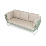 "Фиджи" диван 3-местный плетеный из роупа, каркас алюминий светло-серый (RAL7035) муар, роуп зеленый (4204) круглый tex, ткань Mossle бежевая