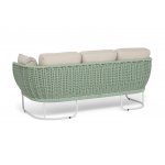 "Фиджи" диван 3-местный плетеный из роупа, каркас алюминий светло-серый (RAL7035) муар, роуп зеленый (4204) круглый tex, ткань Mossle бежевая