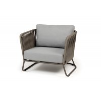 "Багамы" кресло плетеное из роупа, каркас алюминий бежево-серый (RAL7006) муар, роуп серо-коричневый 23мм, ткань светло-серая