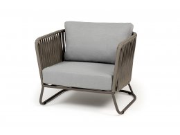 "Багамы" кресло плетеное из роупа, каркас алюминий бежево-серый (RAL7006) муар, роуп серо-коричневый 23мм, ткань светло-серая