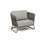 "Багамы" кресло плетеное из роупа, каркас алюминий бежево-серый (RAL7006) муар, роуп серо-коричневый 23мм, ткань светло-серая