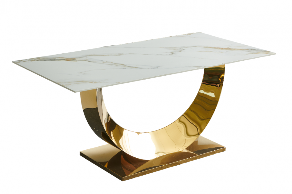 Стол обеденный Прайм IST-801, 180х90х76 см, жемчужный белый/золотой