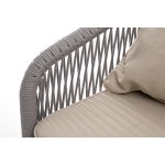 "Канны" диван 3-местный плетеный из роупа, каркас алюминий белый муар, роуп светло-серый круглый, ткань бежевая 15052