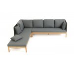 "Каталония" диван модульный плетеный из роупа, основание дуб, роуп темно-серый круглый, ткань темно-серая 027