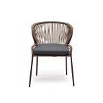 "Милан" стул плетеный из роупа, каркас алюминий коричневый (RAL8016) муар, роуп коричневый круглый, ткань темно-серая 027