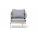 "Диего" кресло плетеное из роупа, каркас алюминий светло-серый (RAL7035) муар, роуп бежевый круглый, ткань светло-серая