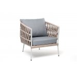 "Диего" кресло плетеное из роупа, каркас алюминий светло-серый (RAL7035) муар, роуп бежевый круглый, ткань светло-серая