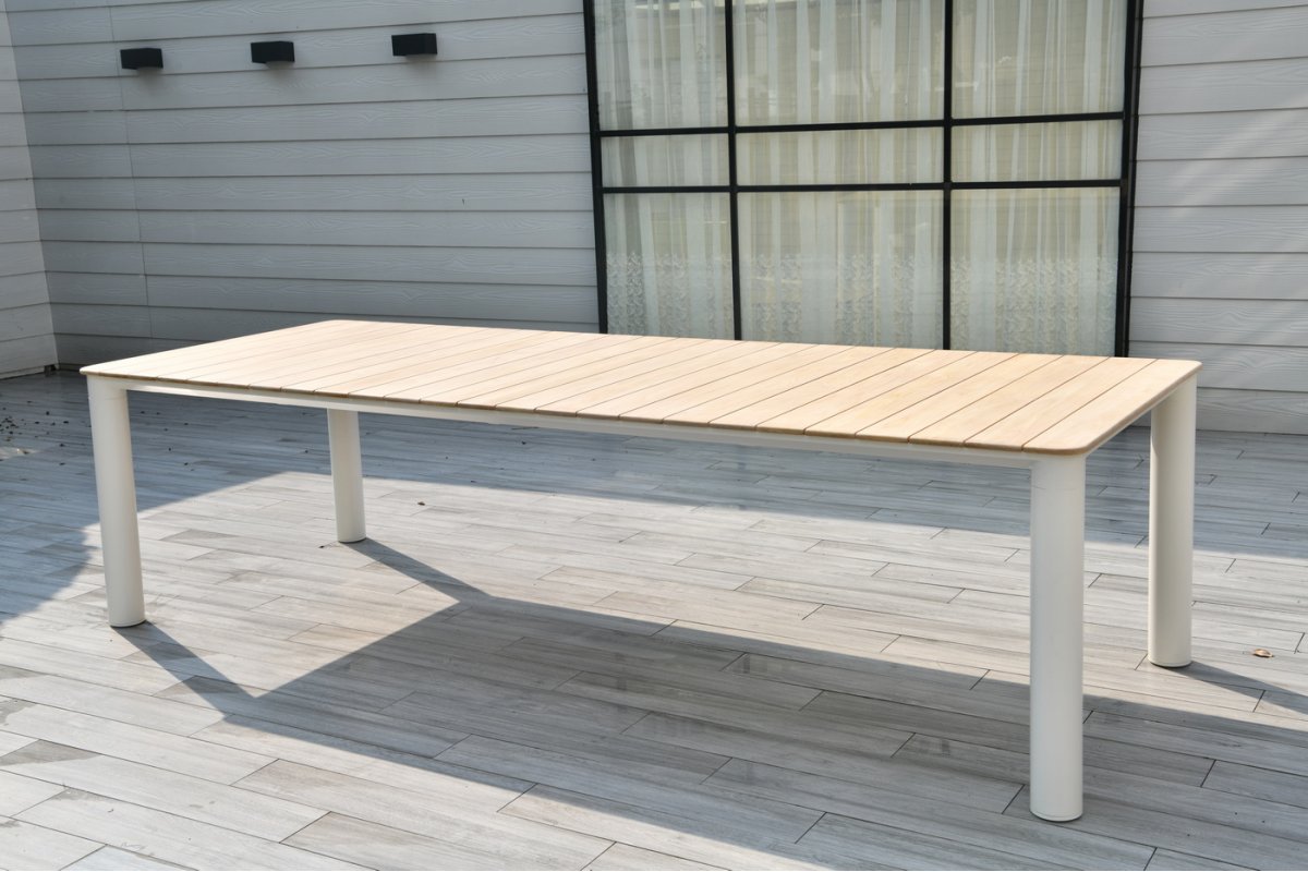 "Прага" обеденный стол с тиковой столешницей и алюминиевым каркасом "Прага" обеденный стол с тиковой столешницей и алюминиевым каркасом