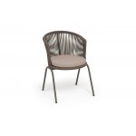 "Люксембург" стул плетеный из роупа, каркас из стали бежево-серый (RAL7006) муар, роуп коричневый круглый, ткань Mossle бежевая