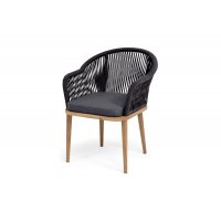 "Лион" стул плетеный из роупа, основание дуб, роуп темно-серый круглый, ткань темно-серая 027