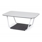 "Гранада" журнальный стол 90х60см из HPL, цвет "молочный", каркас белый муар, роуп темно-серый круглый