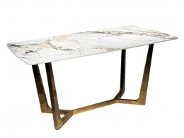 Стол обеденный Ланс DT-2852M,160х90х75 см, белая керамика/золотой