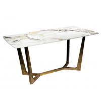 Стол обеденный Ланс DT-2852L, 180х90х75 см, белая керамика/золотой