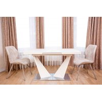 Стол раздвижной ASTRA 140-190x80х80см, керамогранит, сталь, айвори