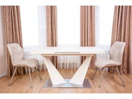Стол раздвижной ASTRA 140-190x80х80см, керамогранит, сталь, айвори