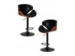 Набор 2 шт Стул барный DOBRIN KARTER BLACK, коричневый орех дерево (BWW), черный PU