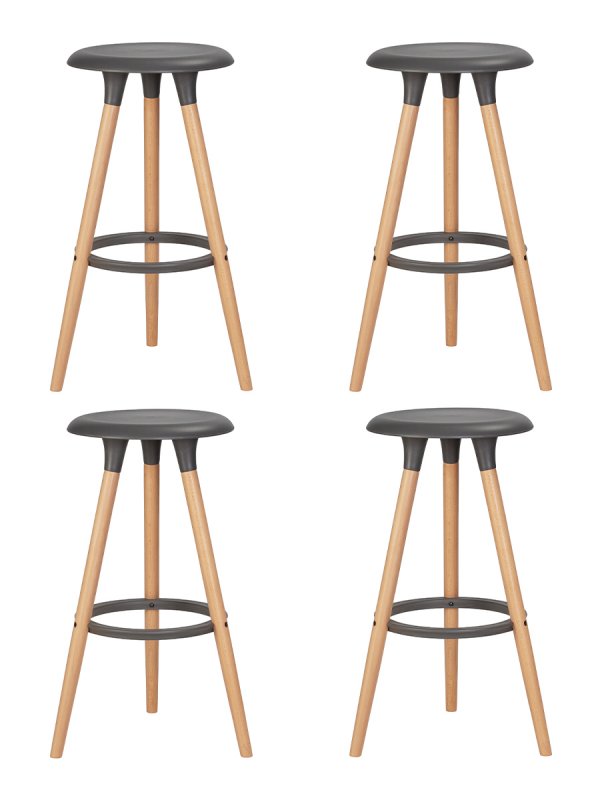 Набор 4 шт Табурет барный DOBRIN ROYCE, ножки светлый бук, цвет темно-серый (GR-04)