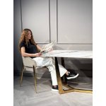 Стол обеденный Ланс DT-2852M,160х90х75 см, белая керамика/золотой