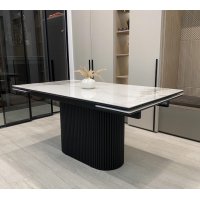 Стол АРИЯ 160 Белый мрамор MATTE, керамика / Черный каркас М-City