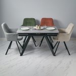 Стол Arthur раскладной 120-184x80x75см, керамогранит серый мрамор Greys Grey, чёрный