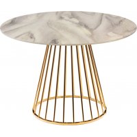 Стол Liverpool диам.100см, керамогранит белый мрамор с золотистыми ножками