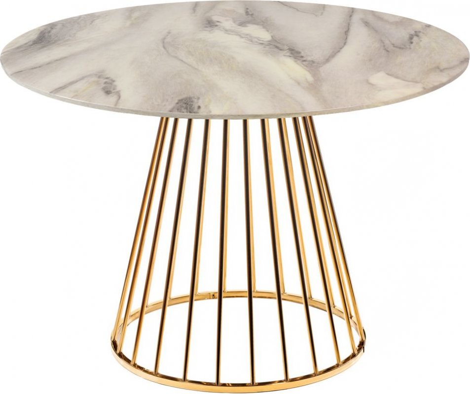 Стол Liverpool диам.100см, керамогранит белый мрамор с золотистыми ножками