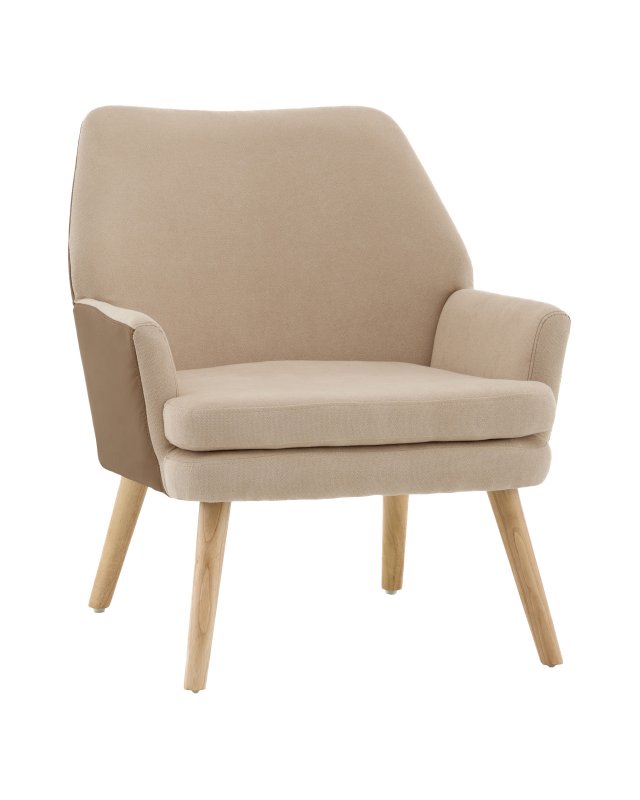 Кресло Харви бежевый с коричневой экокожей деревянные ножки