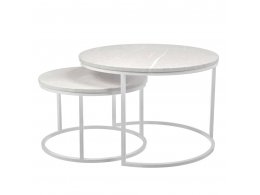 Набор кофейных столиков Tango бежевый мрамор с белыми ножками, 2шт