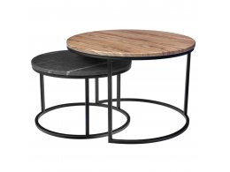 Набор кофейных столиков Tango орех и серый мрамор с чёрными ножками, 2шт