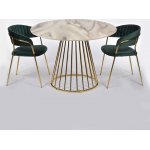 Стол Liverpool диам.100см, керамогранит белый мрамор с золотистыми ножками