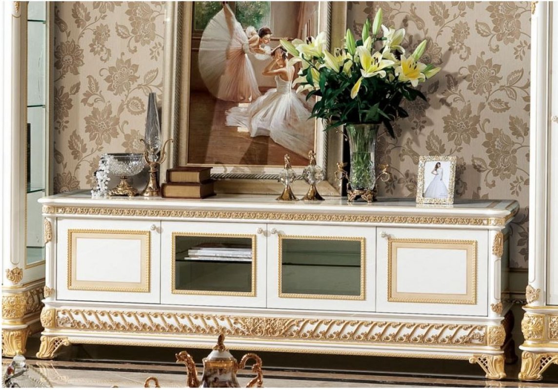 Е62 МОНАРХ ТУМБА ПОД ТВ (2,1 м), цвет-white gold